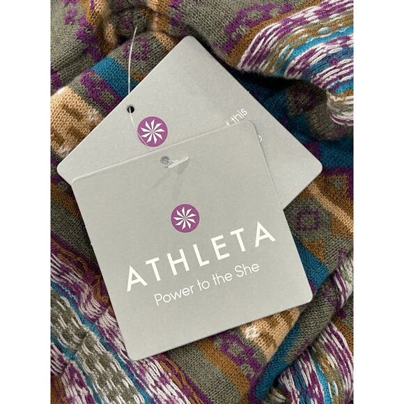 Athleta Shasta Cowl Neck Sweater Size L Fair Isle Nordic Olive Green Wool Blend - Picture 7 of 7